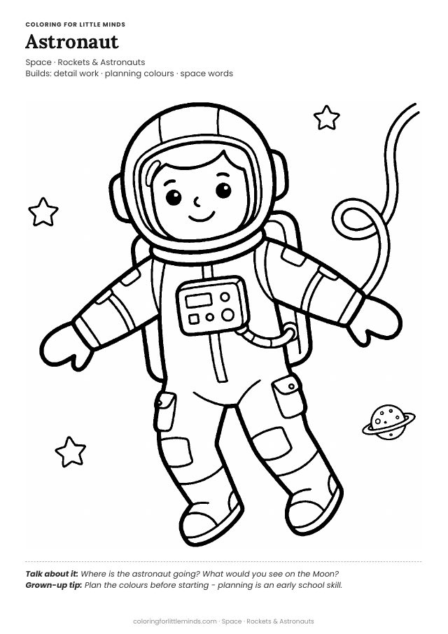 Coloring page for ages 4–5: Astronaut