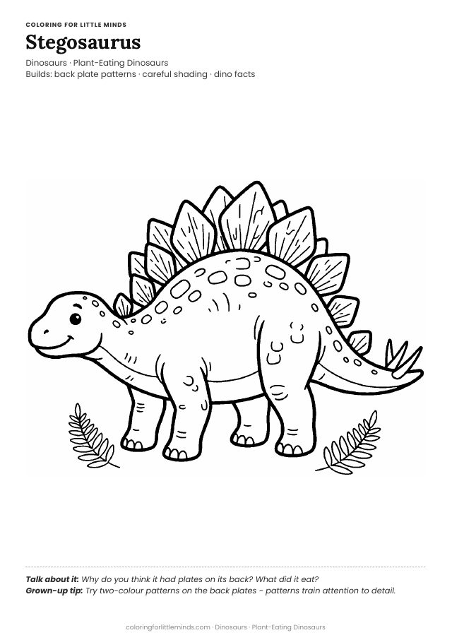 Coloring page for ages 5–6: Stegosaurus