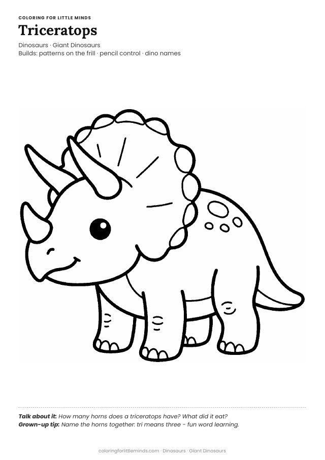 Coloring page for ages 4–5: Triceratops