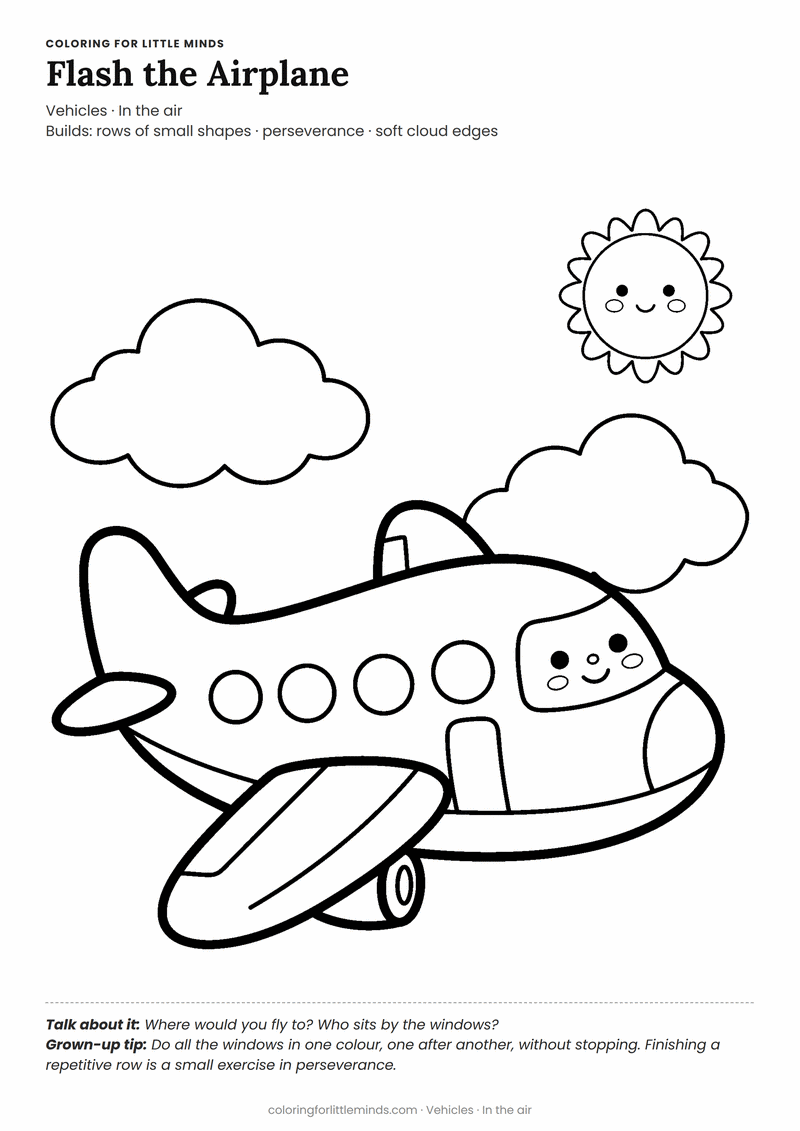 Airplane coloring page for ages 4–5 — free printable preview