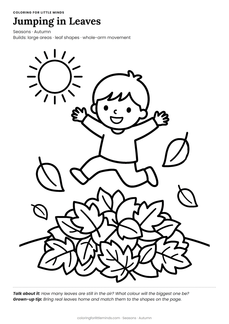 Autumn leaves coloring page for ages 3–4 — free full-size printable PDF