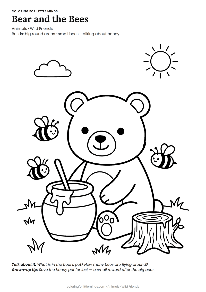 Bear coloring page for ages 4–5 — free full-size printable PDF