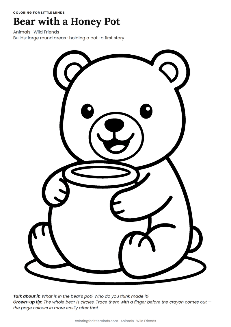Bear coloring page for ages 3–4 — free full-size printable PDF
