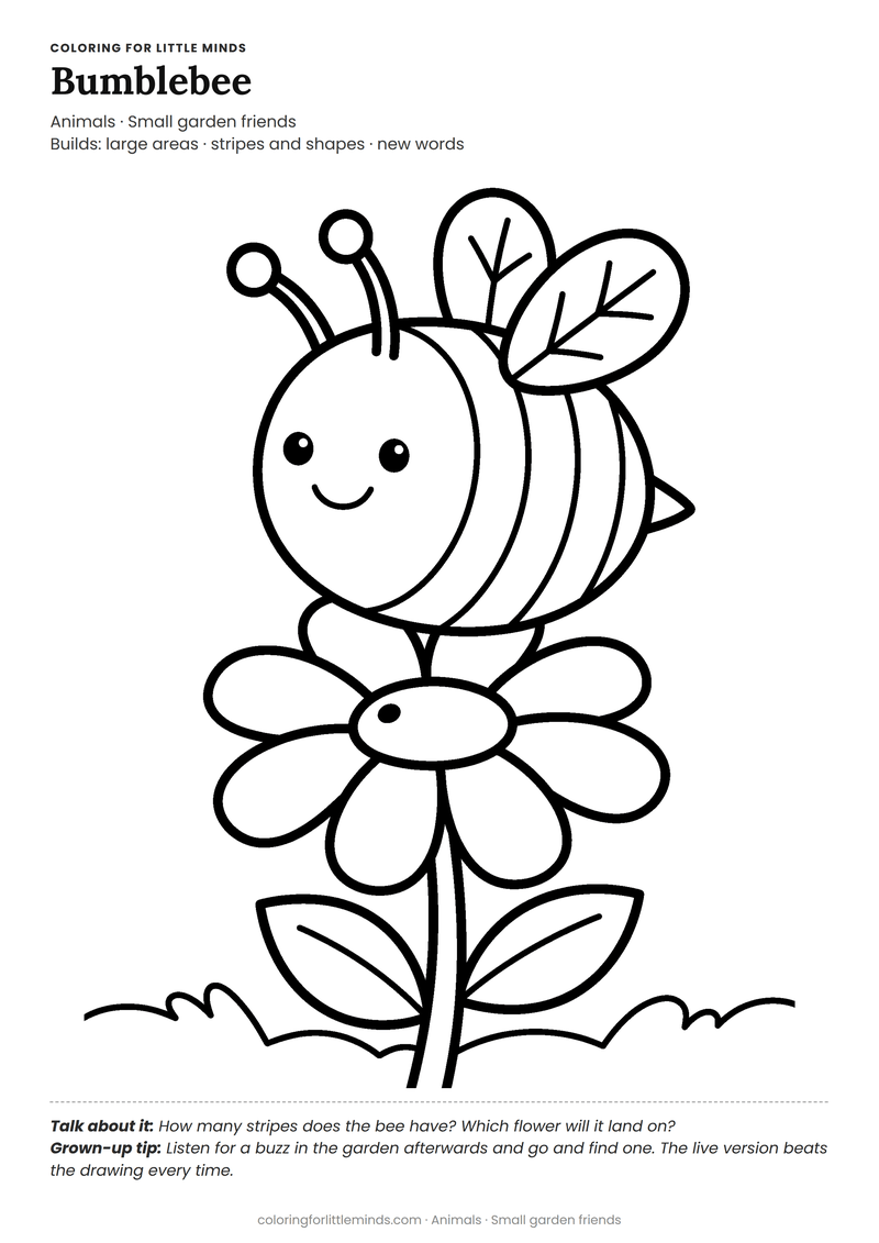 Bumblebee coloring page for ages 3–4 — free full-size printable PDF