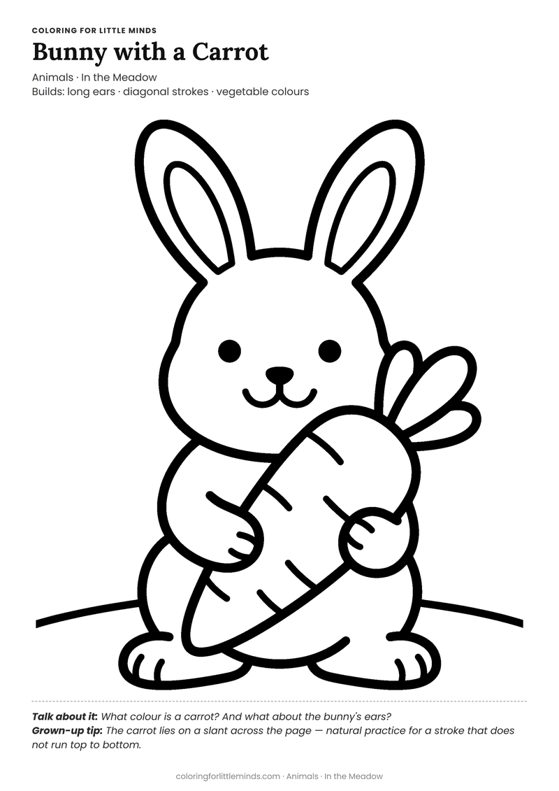Bunny coloring page for ages 3–4 — free full-size printable PDF
