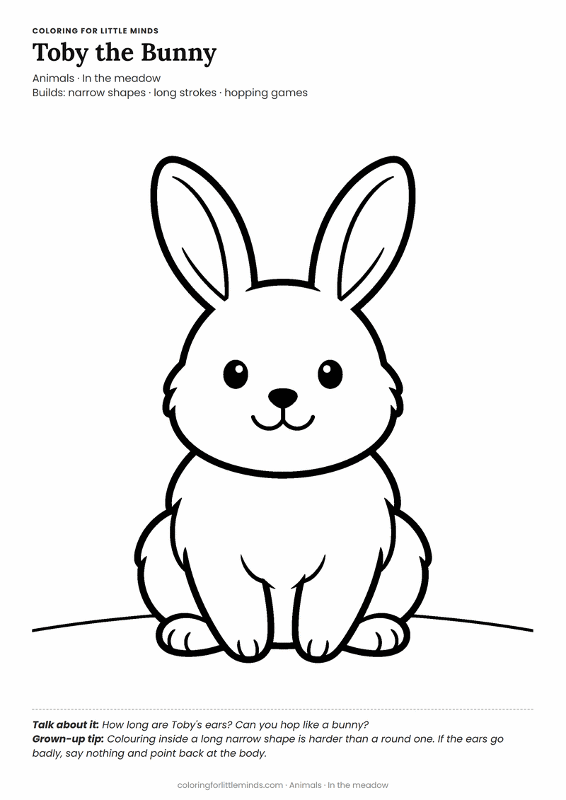 Bunny coloring page for ages 2–3 — free printable preview