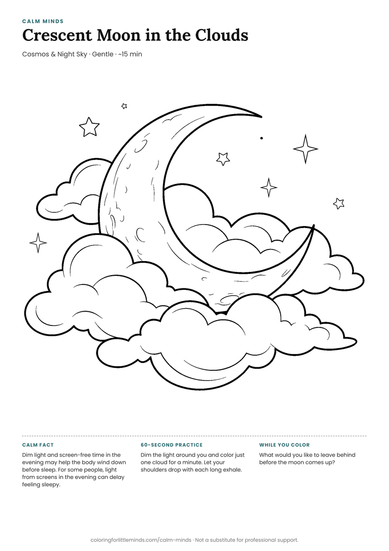 Coloring page: Crescent Moon in the Clouds