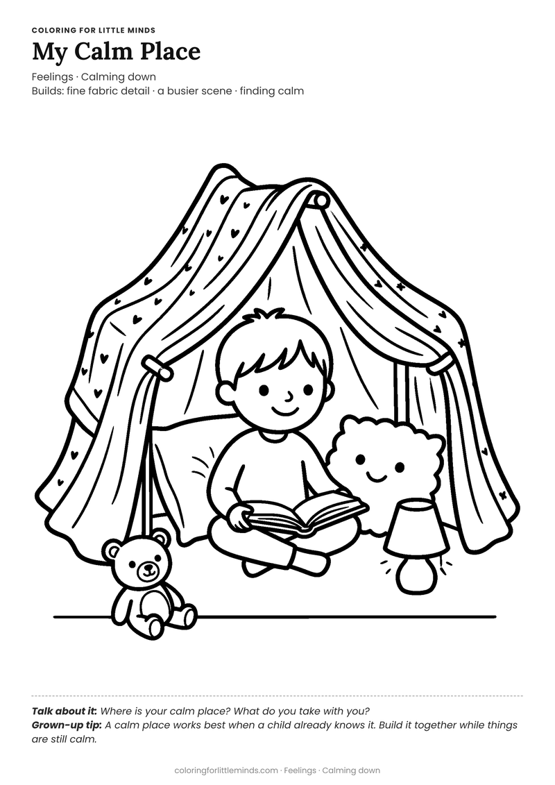 Calm place coloring page for ages 5–6 — free full-size printable PDF