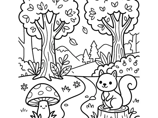 Autumn forest coloring page — Ages 5–6