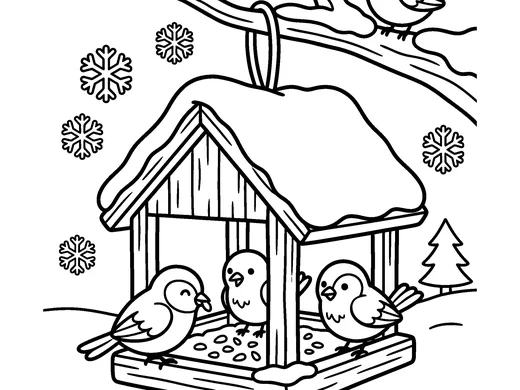 Bird feeder coloring page — Ages 4–5