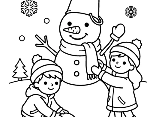 Building a snowman coloring page — Ages 4–5