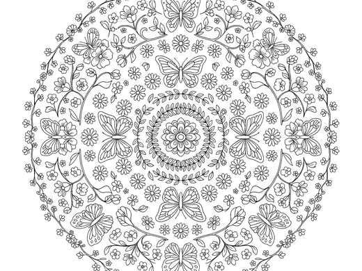 Butterfly mandala coloring page — Ages 6–8