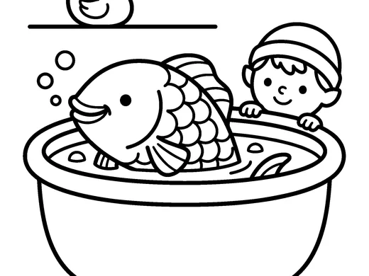 Carp in the bathtub coloring page — Ages 4–5