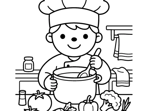 Chef coloring page — Ages 5–6
