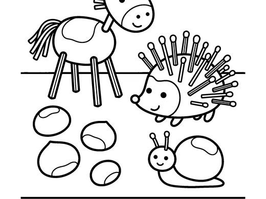 Chestnut animals craft coloring page — Ages 4–5