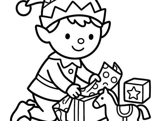 Christmas elf coloring page — Ages 4–5