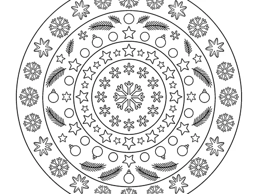 Christmas mandala coloring page — Ages 6–8