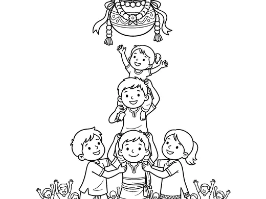 Dahi handi coloring page — Ages 6–8