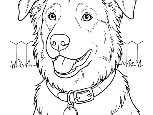 Dog portrait coloring page — Ages 6–8
