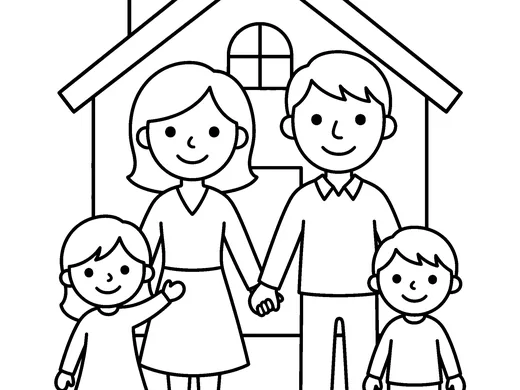 Family coloring page — Ages 5–6