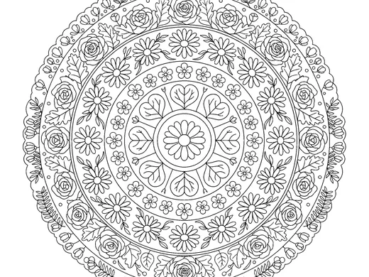 Flower mandala coloring page — Ages 6–8