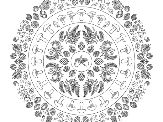 Forest mandala coloring page — Ages 6–8