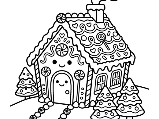 Gingerbread house coloring page — Ages 5–6