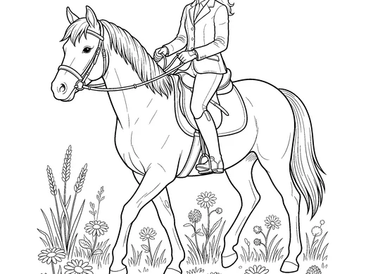 Girl riding a horse coloring page — Ages 6–8
