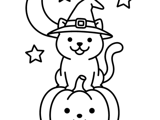 Halloween cat coloring page — Ages 4–5