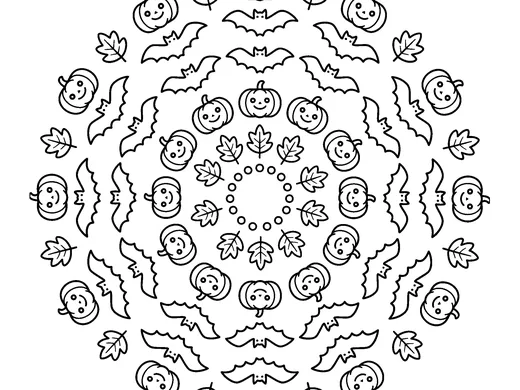 Halloween mandala coloring page — Ages 6–8