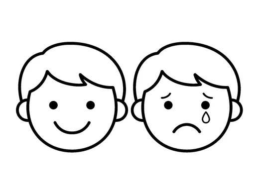 Happy and sad coloring page — Ages 3–4