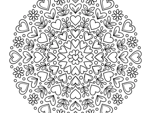 Heart mandala coloring page — Ages 6–8