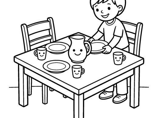 Helping at home coloring page — Ages 5–6