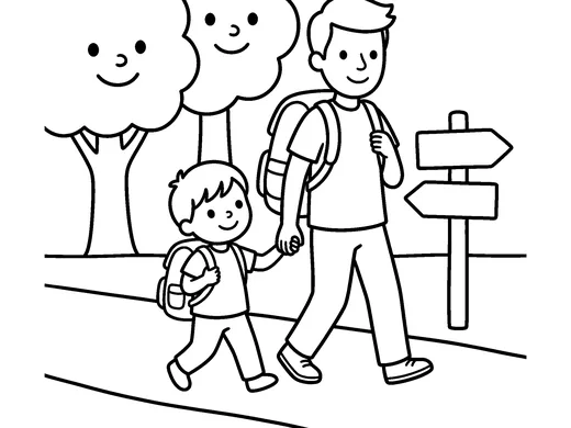 Hiking coloring page — Ages 4–5