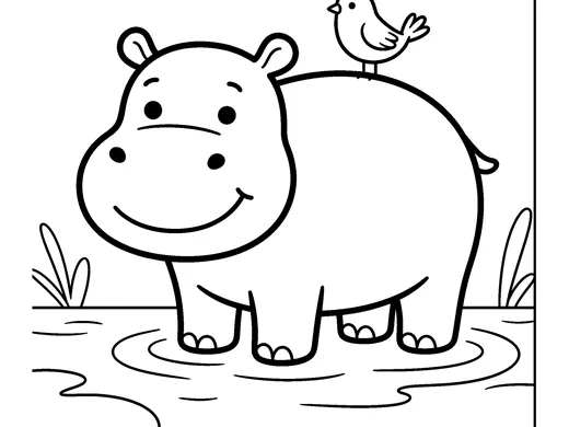 Hippo coloring page — Ages 4–5