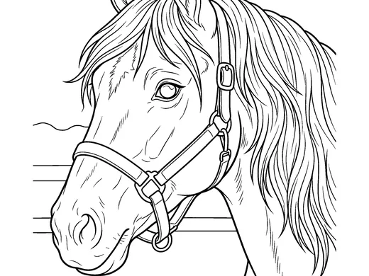 Horse head coloring page — Ages 6–8
