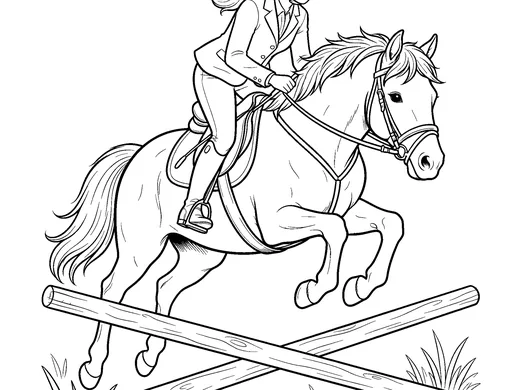Horse jumping coloring page — Ages 6–8