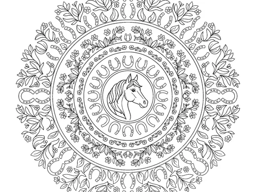 Horse mandala coloring page — Ages 6–8