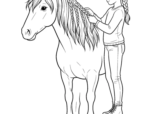 Horse braids coloring page — Ages 6–8