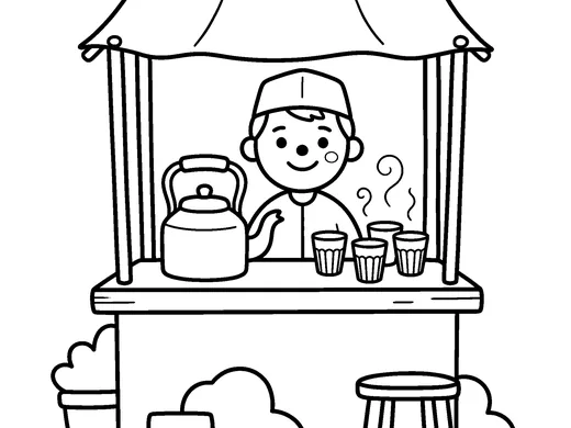 Chai stall coloring page — Ages 4–5