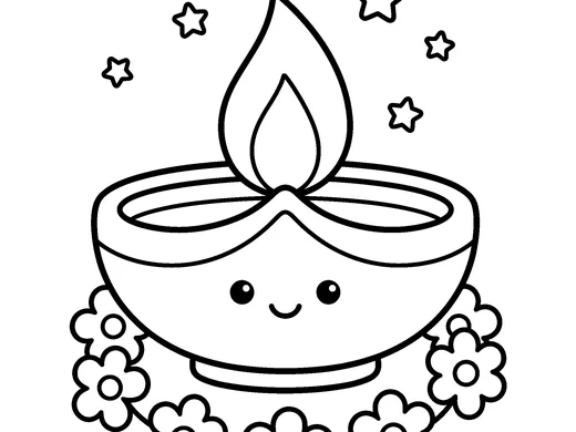 Diwali diya coloring page — Ages 3–4