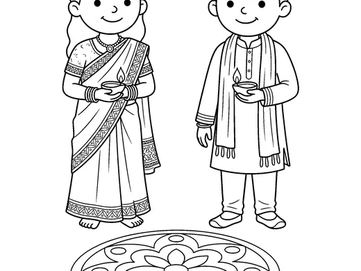 Indian festival dress coloring page — Ages 5–6