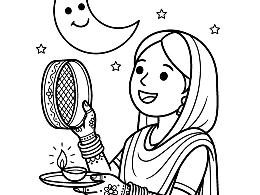 Karwa chauth moon coloring page — Ages 5–6