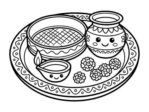Karwa chauth puja plate coloring page — Ages 4–5