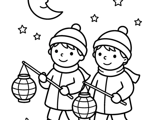 Lantern walk coloring page — Ages 4–5