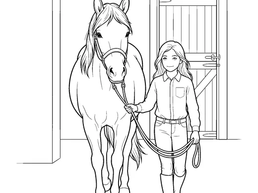 Leading a horse coloring page — Ages 6–8
