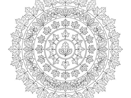 Leaf mandala coloring page — Ages 6–8