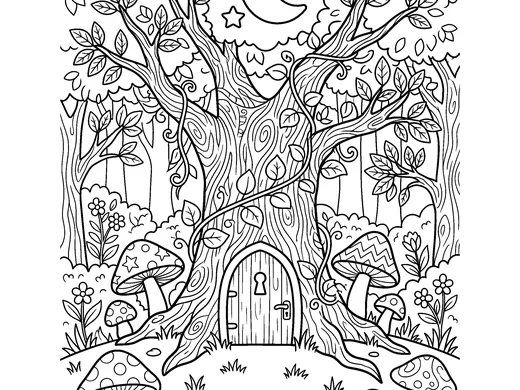 Magic forest coloring page — Ages 6–8