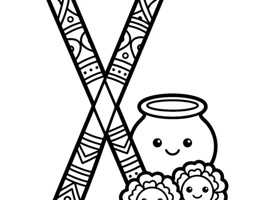 Navratri dandiya sticks coloring page — Ages 4–5