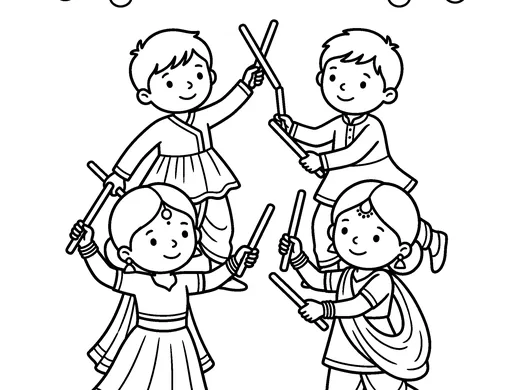 Navratri garba dance coloring page — Ages 5–6